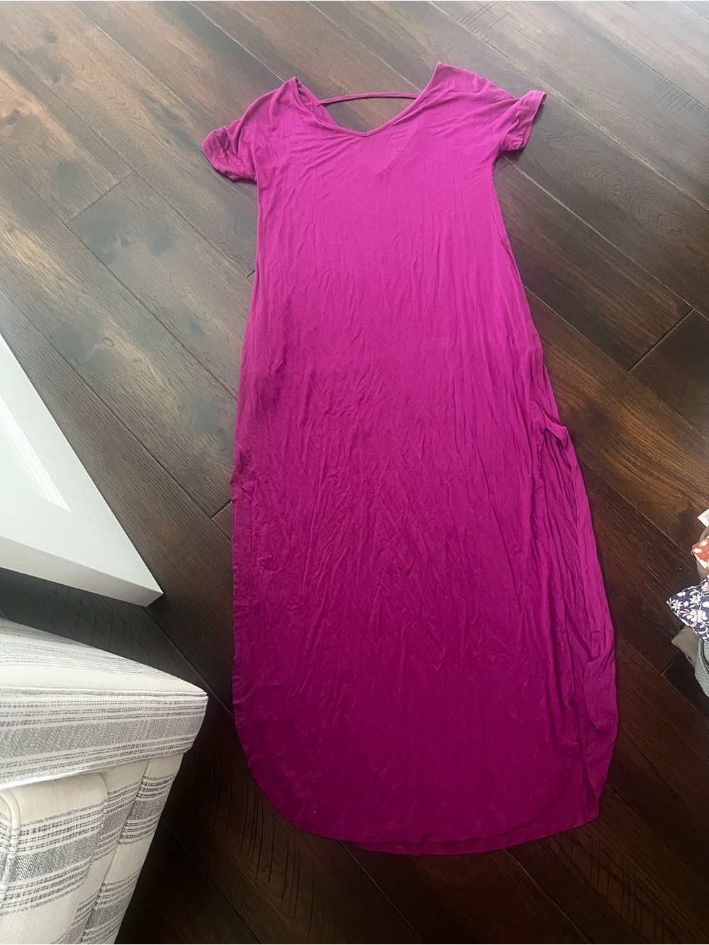 Women's Magenta purple Short-Sleeve side split Maxi Dress
